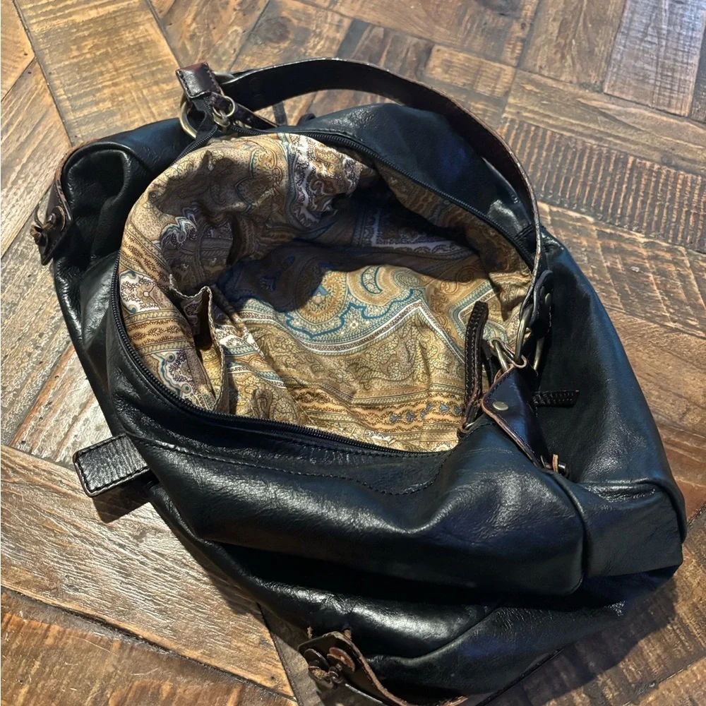 Hype Black Leather Hobo Bag with Vintage Finish